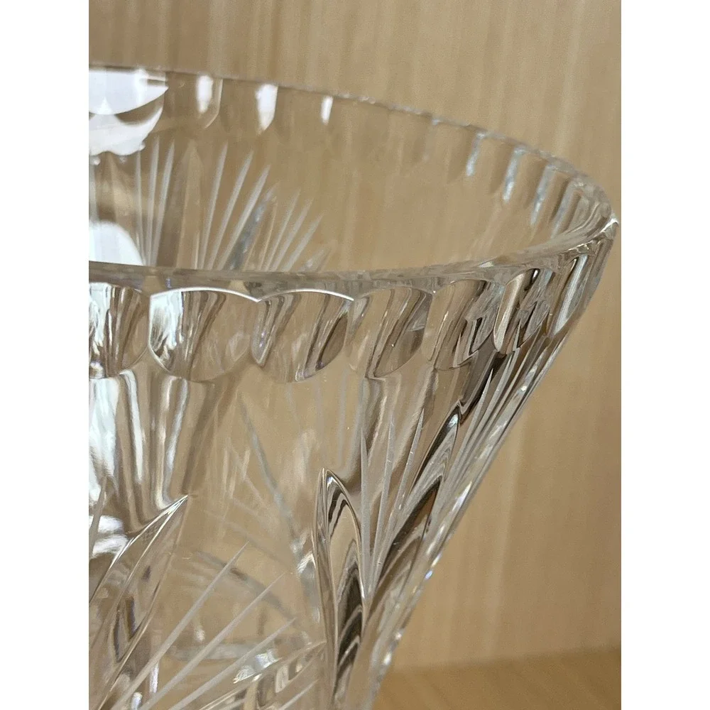 Vintage Bohemian Crystalex Cut Glass Vase Pinwheel Starburst Clear Crystal 12in